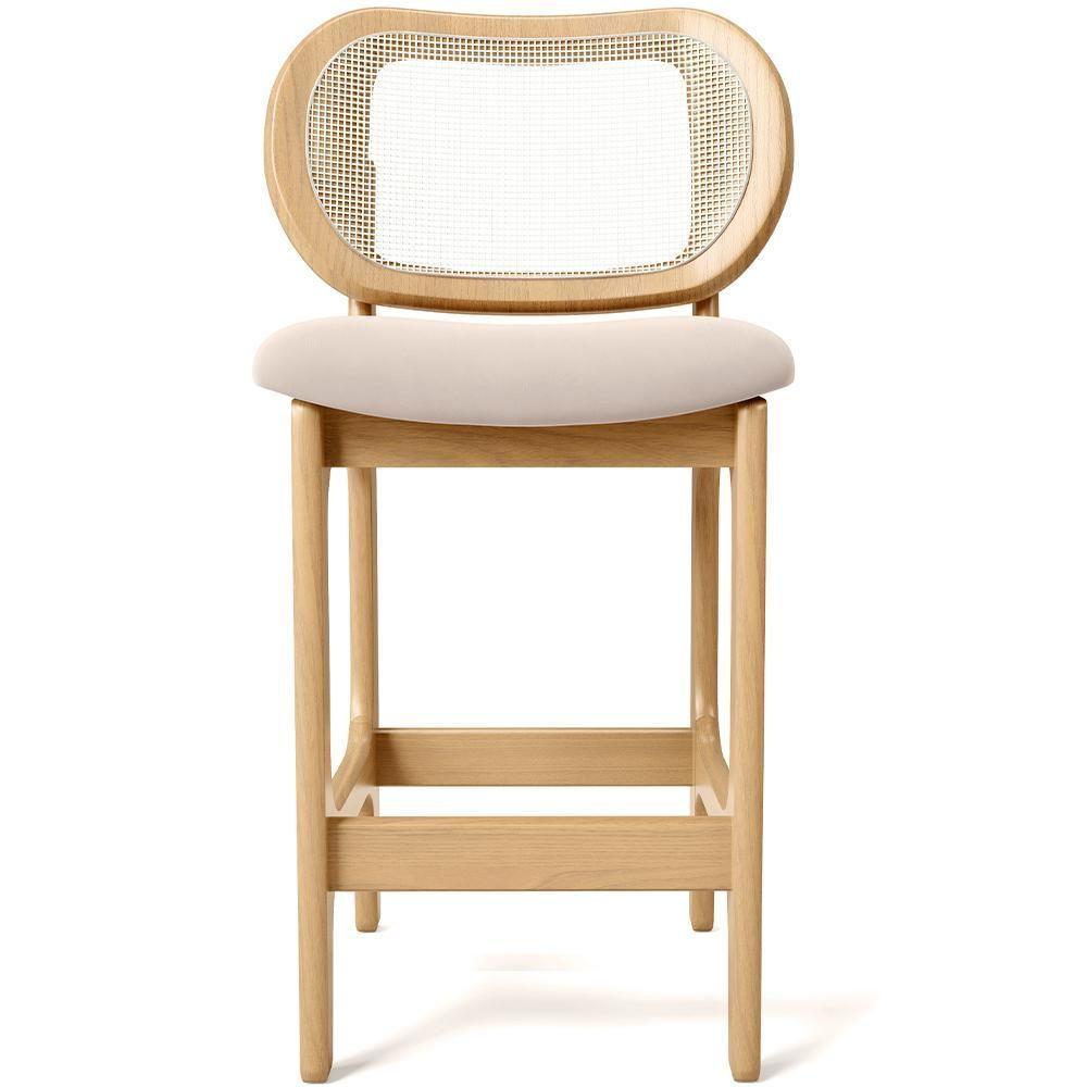 Kit 5 Banquetas Baixa Bar Cozinha Sala De Jantar Betta L02 Mel Tela Suede Bege - Lyam Decor - 5