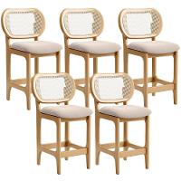 Kit 5 Banquetas Baixa Bar Cozinha Sala De Jantar Betta L02 Mel Tela Suede Bege - Lyam Decor - 1