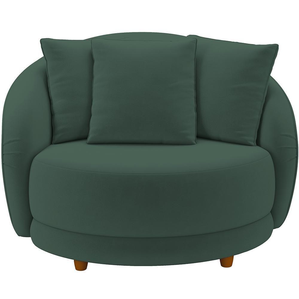 Kit 02 Poltronas Decorativas Base Fixa Pés Madeira Witta M03 Veludo Verde - Lyam Decor - 5