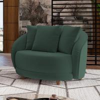 Kit 02 Poltronas Decorativas Base Fixa Pés Madeira Witta M03 Veludo Verde - Lyam Decor - 6