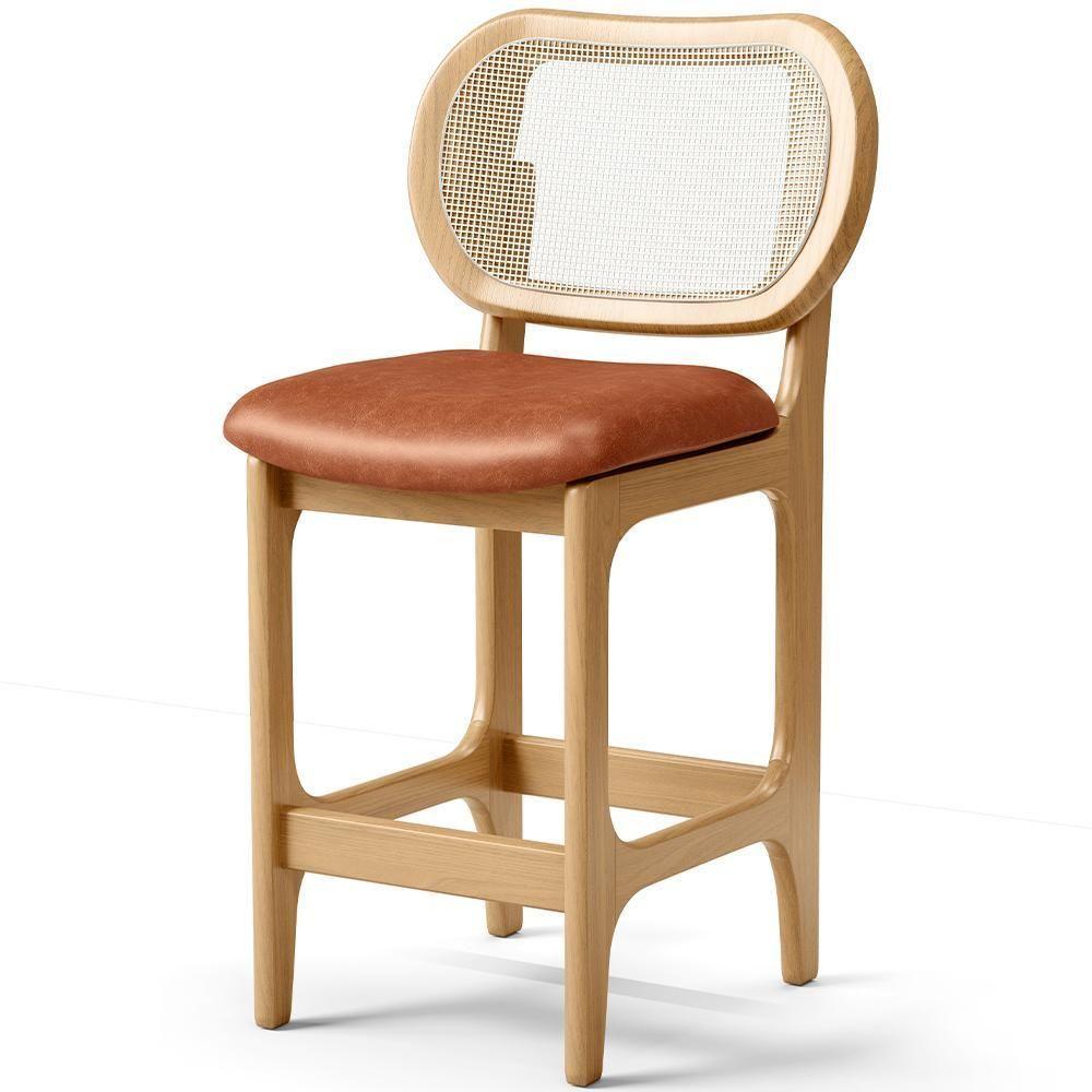 Banqueta Baixa Bar Cozinha Sala De Jantar Betta L02 Mel Tela Couríssimo Camel - Lyam Decor - 1