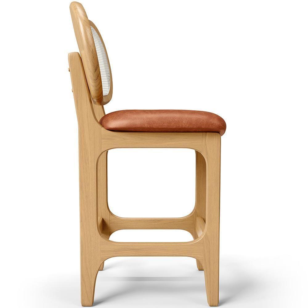 Banqueta Baixa Bar Cozinha Sala De Jantar Betta L02 Mel Tela Couríssimo Camel - Lyam Decor - 2