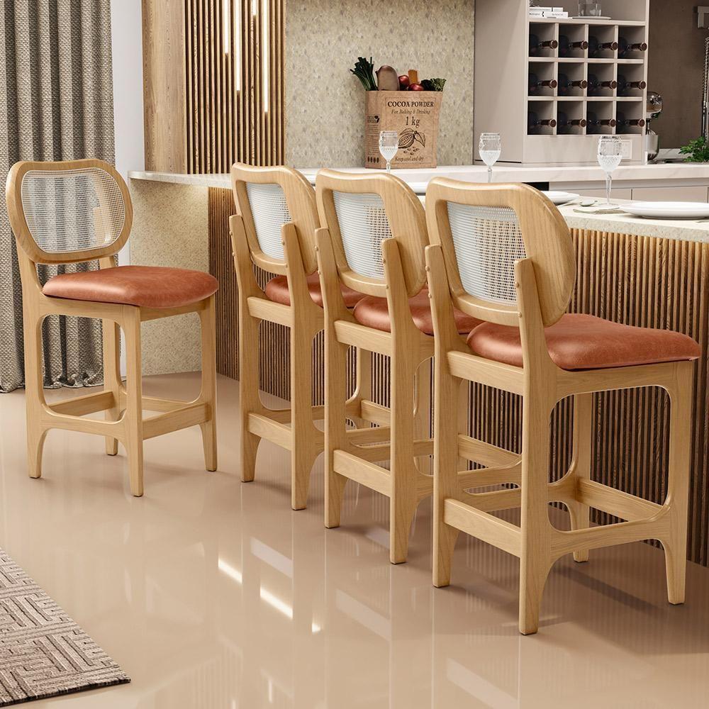 Banqueta Baixa Bar Cozinha Sala De Jantar Betta L02 Mel Tela Couríssimo Camel - Lyam Decor - 6