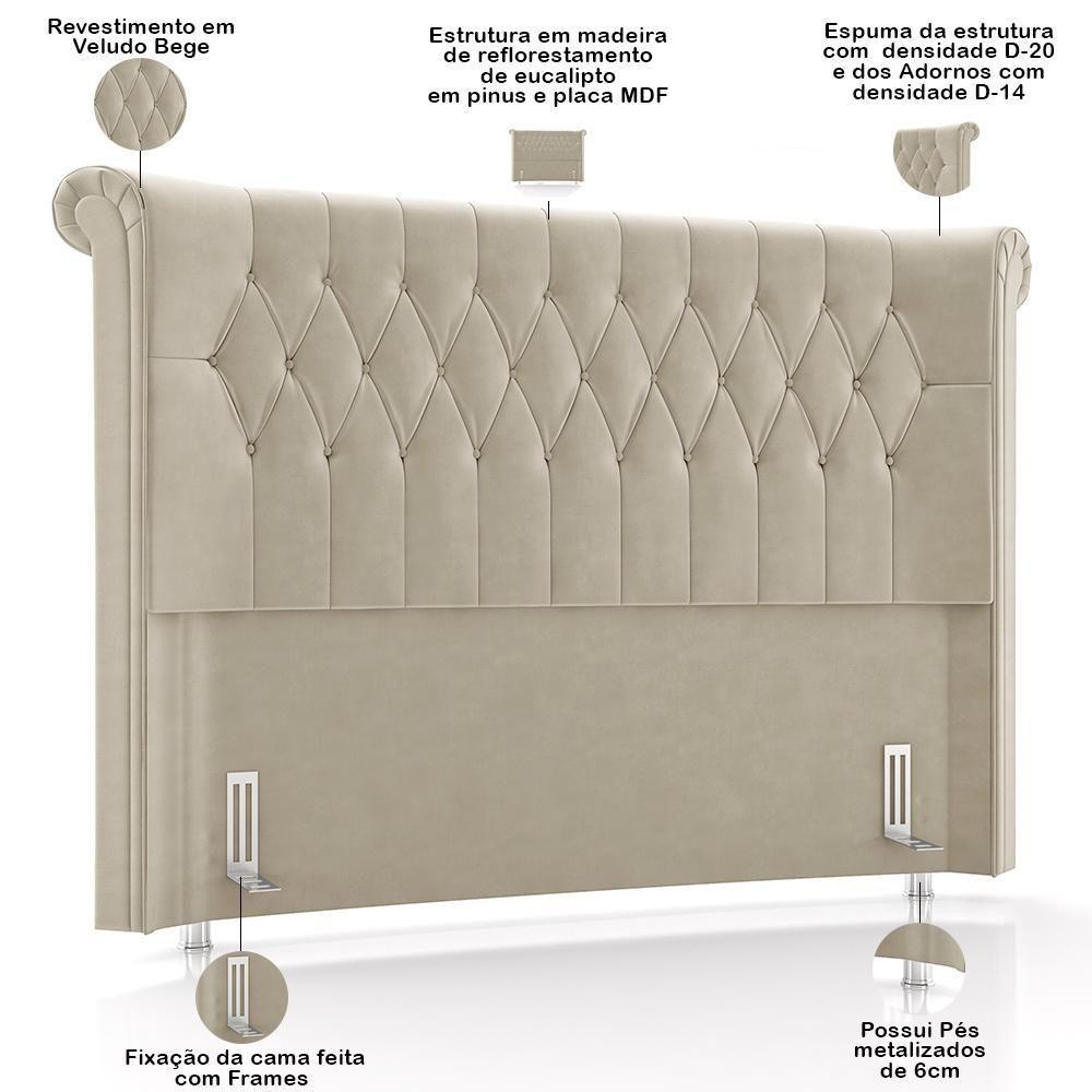 Cabeceira Cama Box Casal 140cm Estofada Meora P05 Veludo Bege - 7