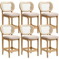 Kit 6 Banquetas Baixa Bar Cozinha Sala De Jantar Betta L02 Mel Tela Suede Bege - Lyam Decor - 1