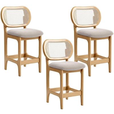 Kit 3 Banquetas Betta L02 Assento Poliéster Estrutura Madeira Maciça Encosto Baixo Creme