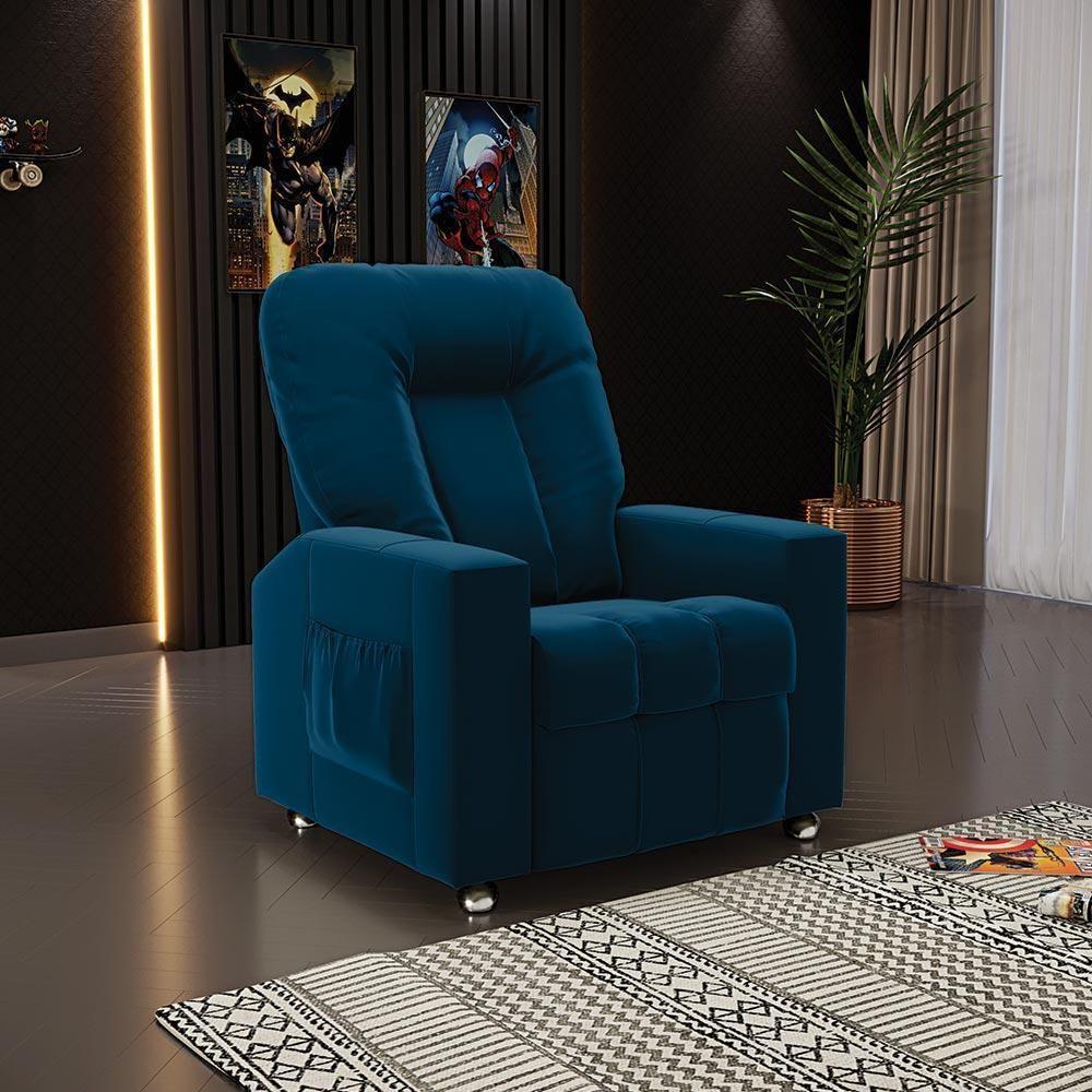Poltrona Do Papai Reclinável Romeo F05 Veludo Azul Marinho - 6