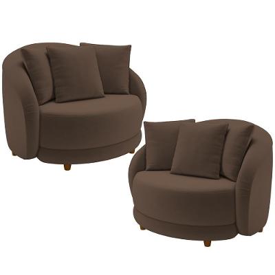 Kit 02 Poltronas Decorativas Witta M03 Veludo Marrom Lyam Decor