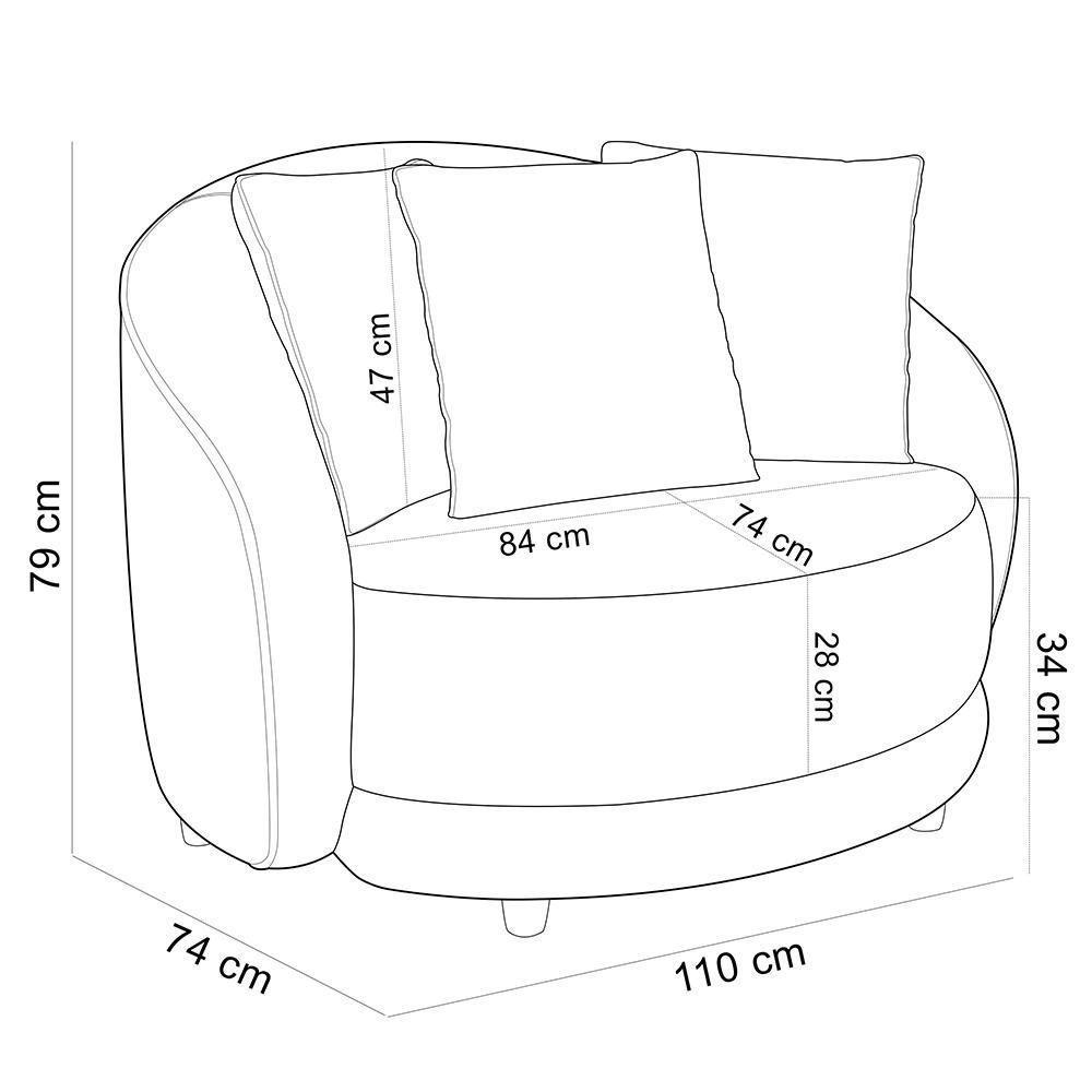 Poltrona Decorativa Base Fixa Pés Madeira Witta M03 Veludo Azul - Lyam Decor - 3