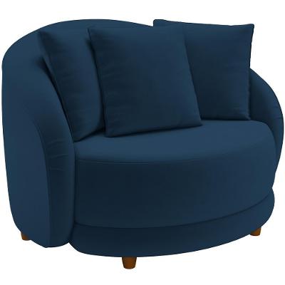 Poltrona Decorativa Base Fixa Pés Madeira Witta M03 Veludo Azul - Lyam Decor