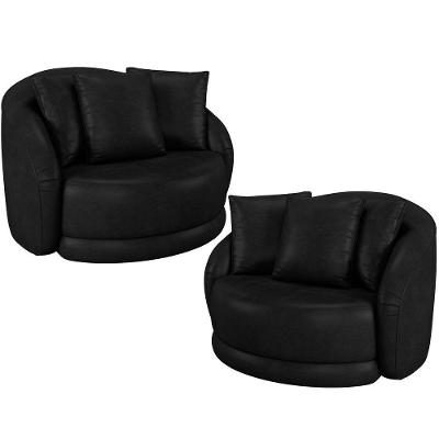 Kit 2 Poltronas Decorativas Witta M03 Base Giratória Veludo Preto Lyam Decor