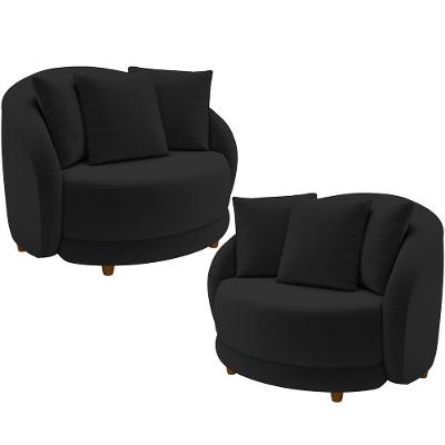 Kit 2 Poltronas Decorativas Witta M03 Veludo Preto Lyam Decor