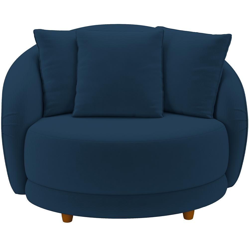 Kit 02 Poltronas Decorativas Base Fixa Pés Madeira Witta M03 Veludo Azul - Lyam Decor - 5