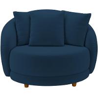 Kit 02 Poltronas Decorativas Base Fixa Pés Madeira Witta M03 Veludo Azul - Lyam Decor - 5