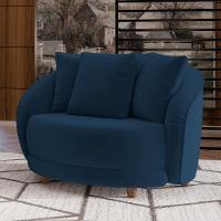 Kit 02 Poltronas Decorativas Base Fixa Pés Madeira Witta M03 Veludo Azul - Lyam Decor - 6