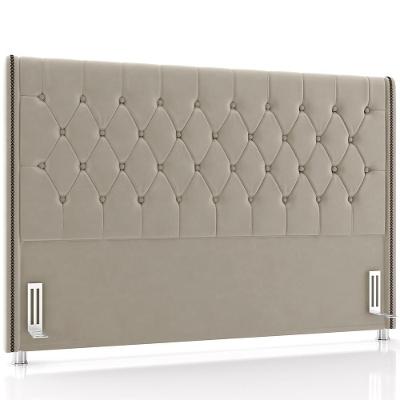 Cabeceira Cama Box King 195cm Estofada Frizza P05 Veludo Bege