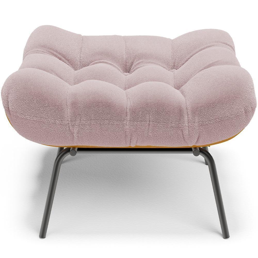 Poltrona Costela L02 Com Puff Sala De Estar Bouclê Rosê - Lyam Decor - 7