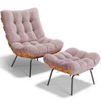 Poltrona Costela L02 Com Puff Sala De Estar Bouclê Rosê - Lyam Decor - 1