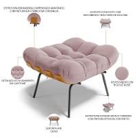 Poltrona Costela L02 Com Puff Sala De Estar Bouclê Rosê - Lyam Decor - 5