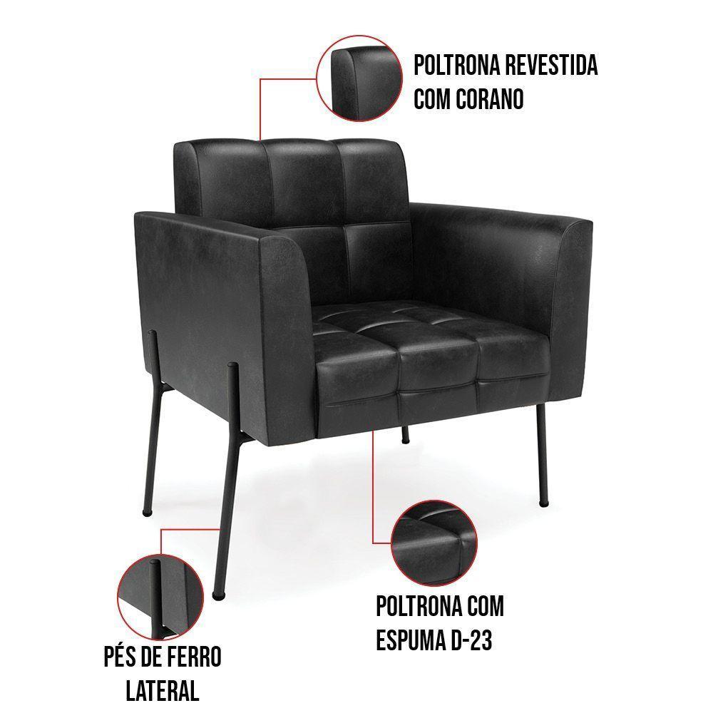 Poltrona Pé De Ferro Preto Para Sala Kit 2 Elisa Corano D03 - D'rossi Cor Preto - 6