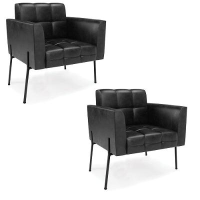 Poltrona Pé De Ferro Preto Para Sala Kit 2 Elisa Corano D03 - D'rossi Cor Preto