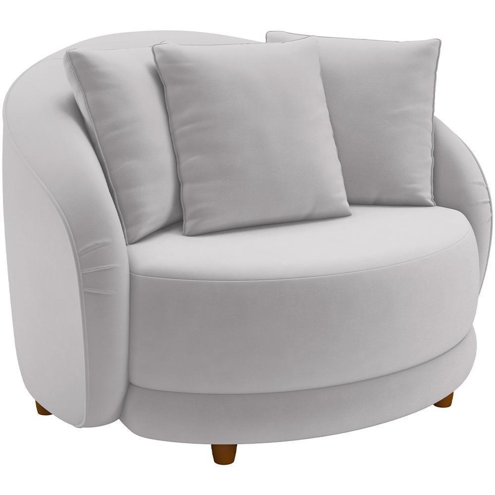 Poltrona Decorativa Base Fixa Pés Madeira Witta M03 Veludo Cinza - Lyam Decor - 1