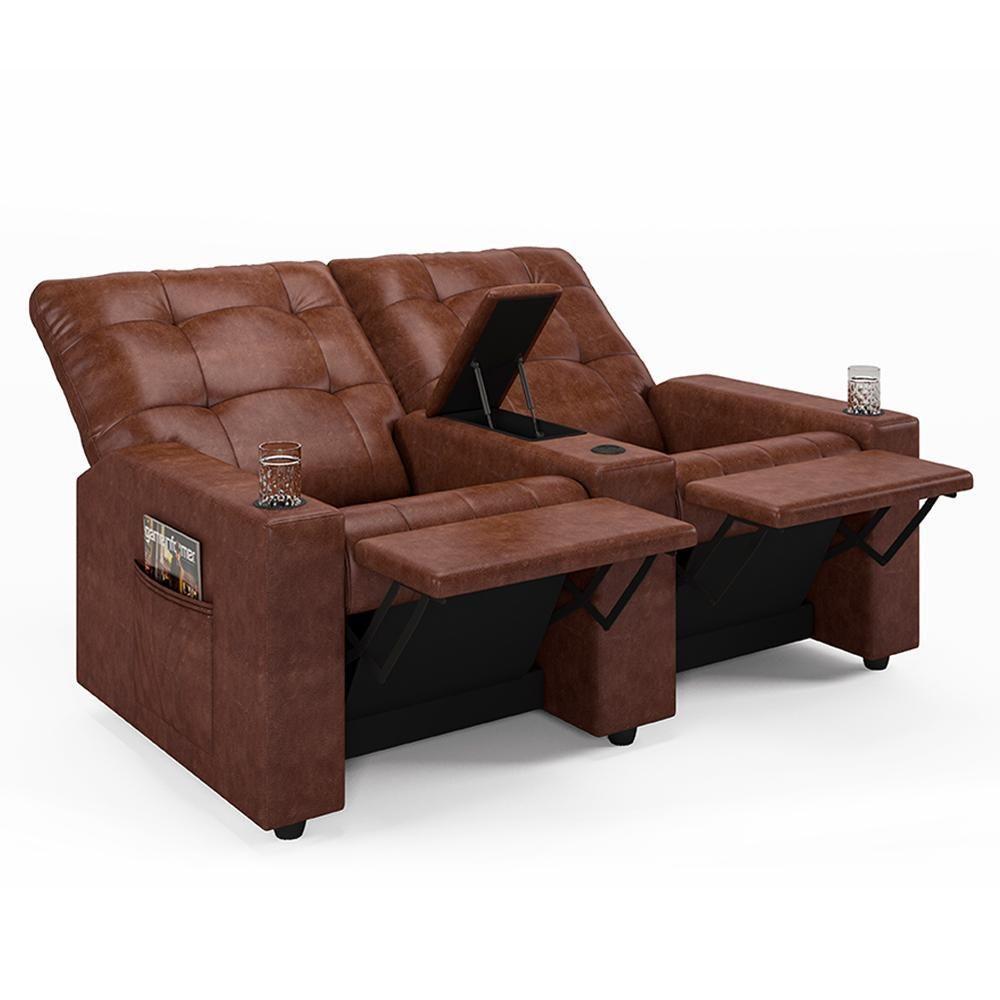 Poltrona Do Papai Reclinável Cinema 2 Lugares Manual Baú Usb Haifa F05 Facto Marrom B - Lyam Decor - 1