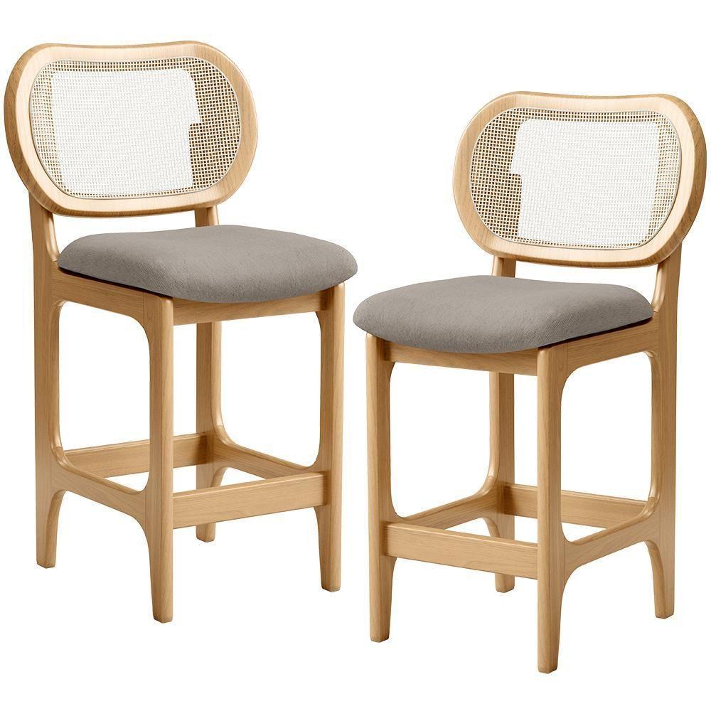 Kit 2 Banquetas Baixa Bar Cozinha Sala De Jantar Betta L02 Mel Tela Linho Bege - Lyam Decor - 1