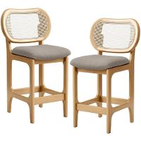 Kit 2 Banquetas Baixa Bar Cozinha Sala De Jantar Betta L02 Mel Tela Linho Bege - Lyam Decor - 1