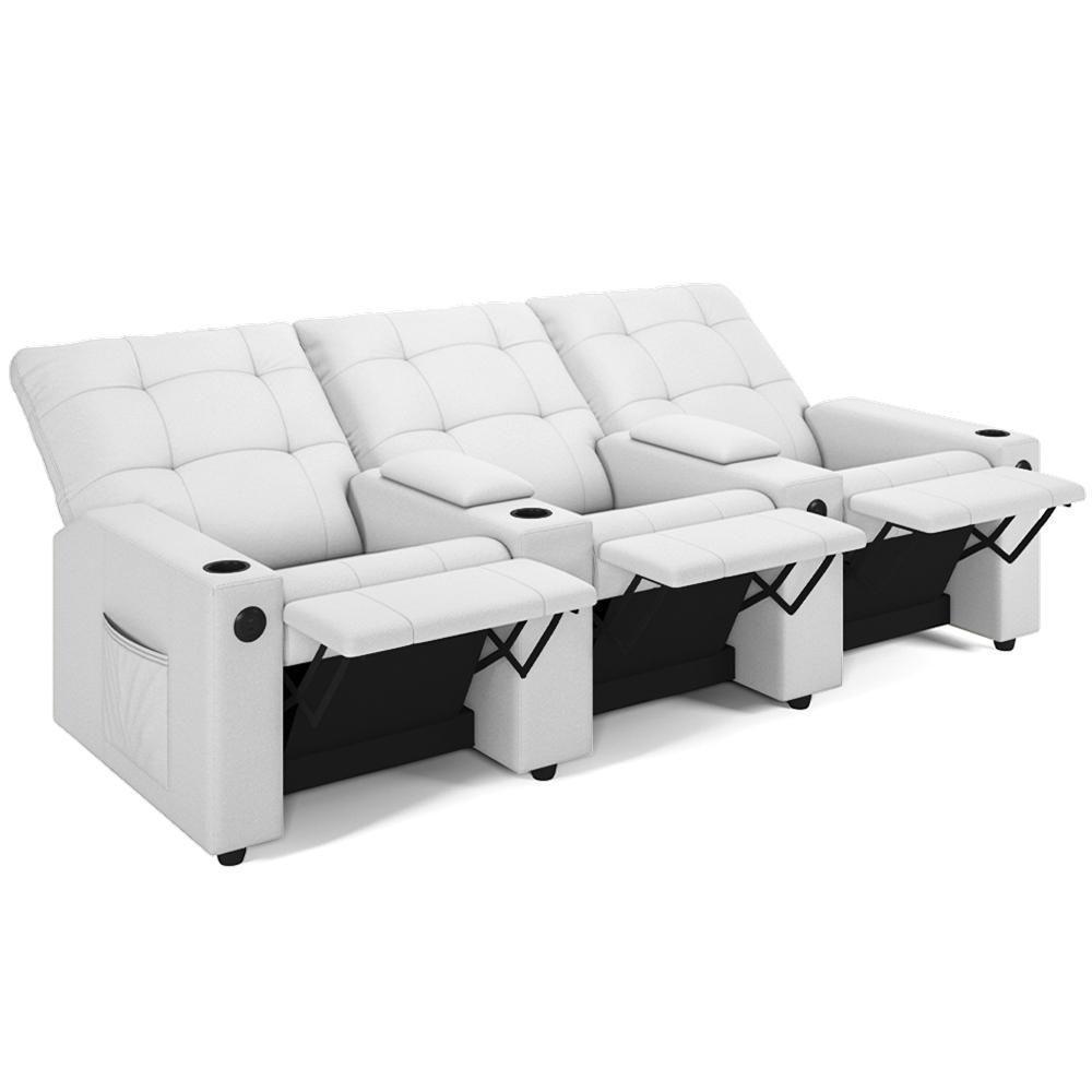 Poltrona Do Papai Reclinável Cinema 3 Lugares Manual Baú Usb Haifa F05 Facto Branco - Lyam Decor - 1