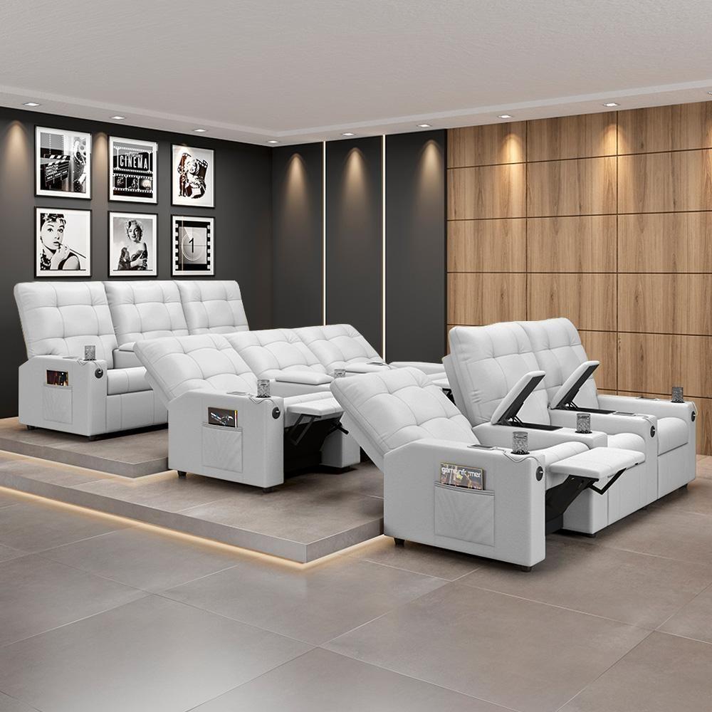 Poltrona Do Papai Reclinável Cinema 3 Lugares Manual Baú Usb Haifa F05 Facto Branco - Lyam Decor - 7