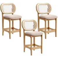 Kit 3 Banquetas Baixa Bar Cozinha Sala De Jantar Betta L02 Mel Tela Suede Bege - Lyam Decor - 1