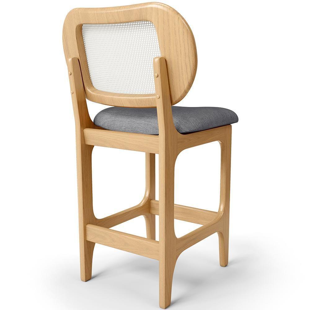 Kit 6 Banquetas Baixa Bar Cozinha Sala De Jantar Betta L02 Mel Tela Linho Cinza Escuro - Lyam Decor - 4