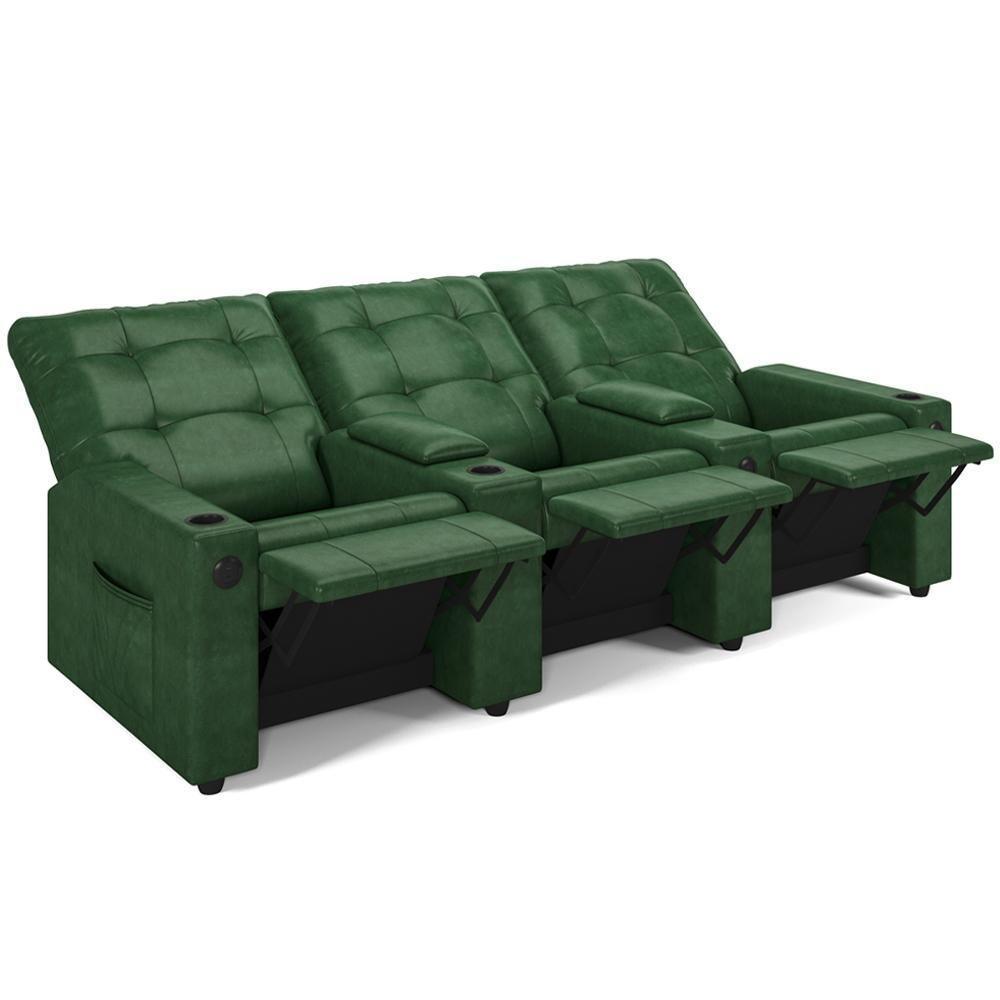 Poltrona Do Papai Reclinável Cinema 3 Lugares Manual Baú Usb Haifa F05 Facto Verde Musgo -lyam Decor - 1