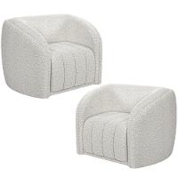 Kit 2 Poltronas Decorativa Para Sala Lazio M03 Bouclê Branco - Lyam Decor - 1