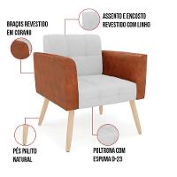 Poltrona Pés Palito Natural Kit 2 Elisa Nozes-linho Cinza A05 D03 - D'rossi - 2