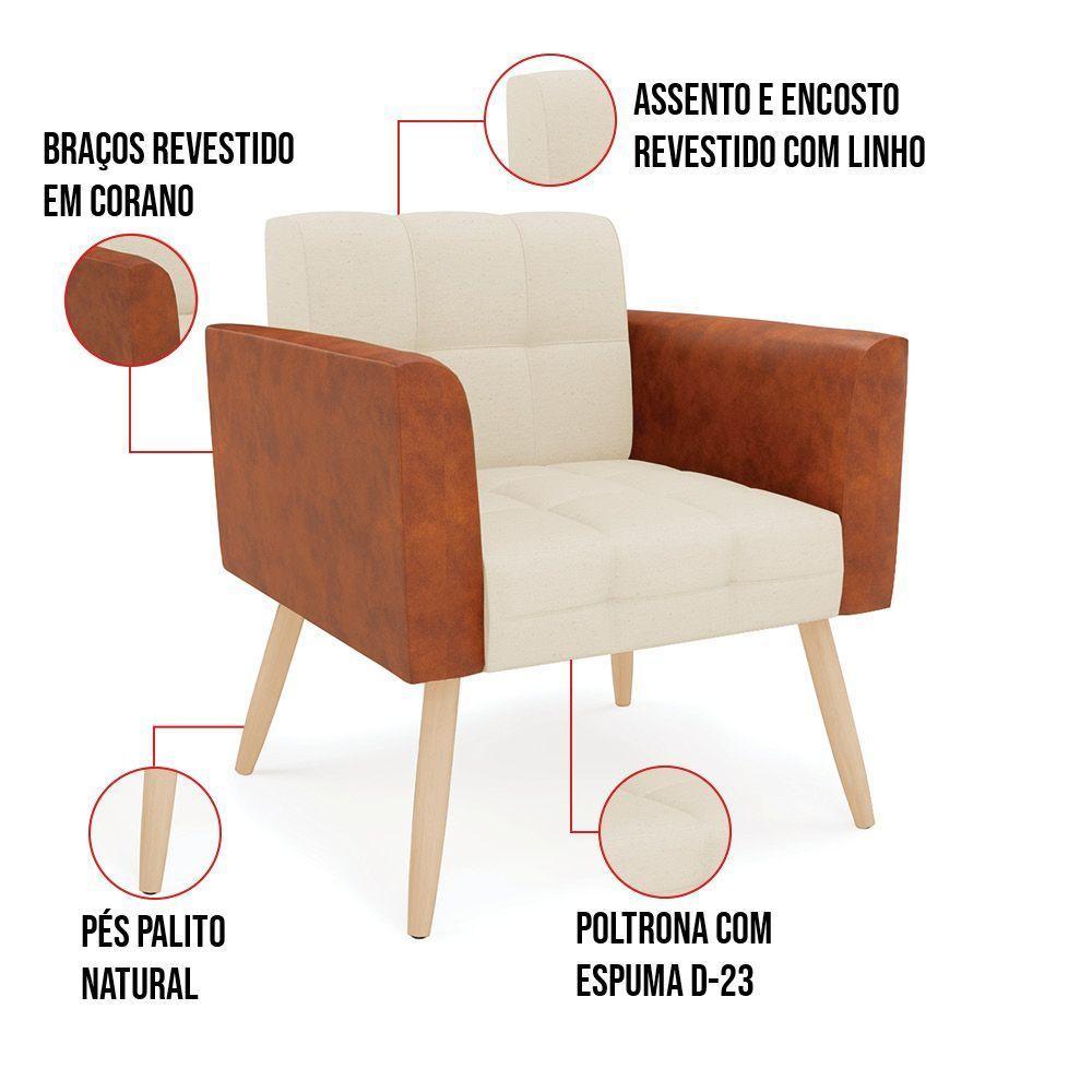 Poltrona Pés Palito Natural Kit 2 Elisa Nozes-linho Bege A19 D03 - D'rossi - 2