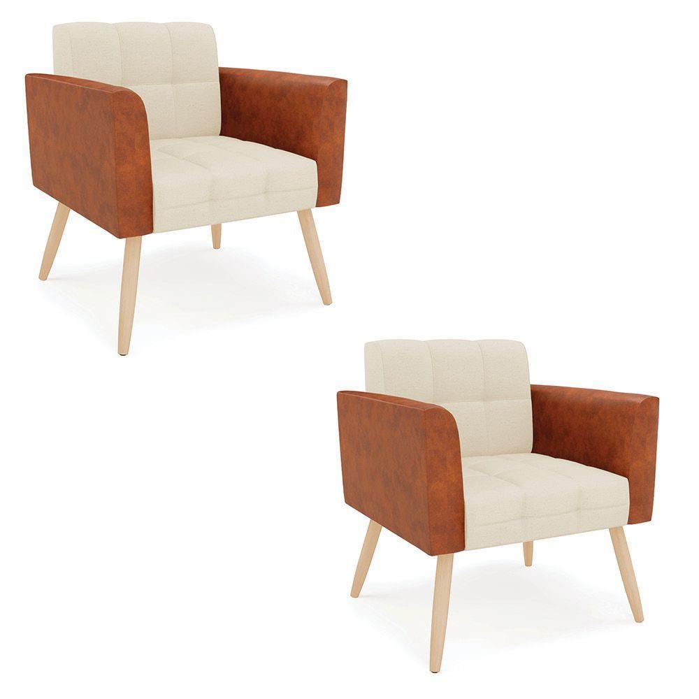 Poltrona Pés Palito Natural Kit 2 Elisa Nozes-linho Bege A19 D03 - D'rossi - 7