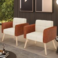 Poltrona Pés Palito Natural Kit 2 Elisa Nozes-linho Bege A19 D03 - D'rossi - 1