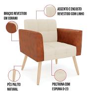 Poltrona Pés Palito Natural Kit 2 Elisa Nozes-linho Bege A19 D03 - D'rossi - 2