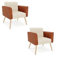 Poltrona Pés Palito Natural Kit 2 Elisa Nozes-linho Bege A19 D03 - D'rossi - 7