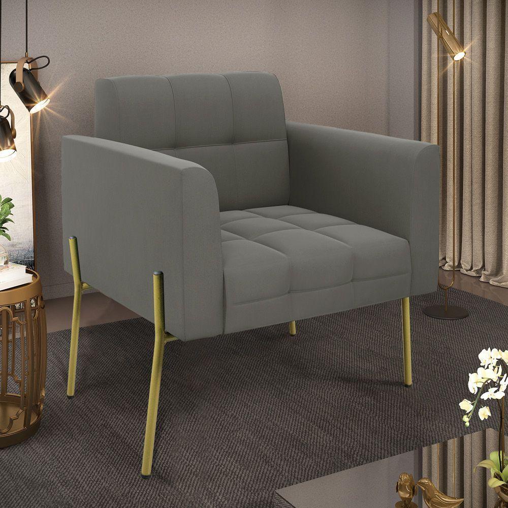 Poltrona Pé De Ferro Dourado Para Sala Elisa Suede D03 - D'rossi Cor Grafite - 6