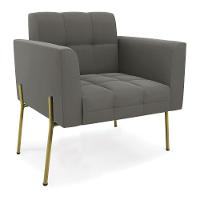 Poltrona Pé De Ferro Dourado Para Sala Elisa Suede D03 - D'rossi Cor Grafite - 1