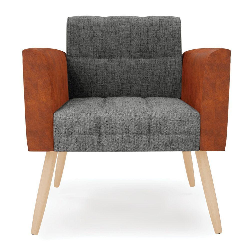 Poltrona Pés Palito Natural Kit 2 Elisa Nozes-linho Grafite A26 D03 - D'rossi - 1