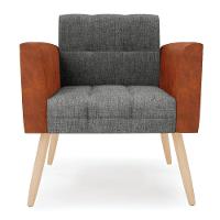 Poltrona Pés Palito Natural Kit 2 Elisa Nozes-linho Grafite A26 D03 - D'rossi - 1