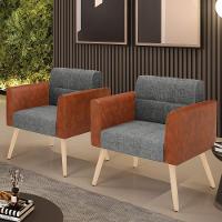 Poltrona Pés Palito Natural Kit 2 Elisa Nozes-linho Grafite A26 D03 - D'rossi - 5