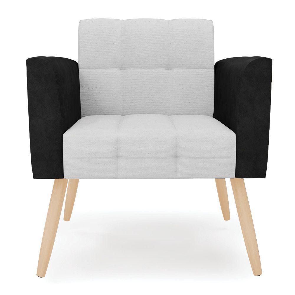 Poltrona Pés Palito Natural Kit 2 Elisa Preto-linho Cinza A05 D03 - D'rossi - 5