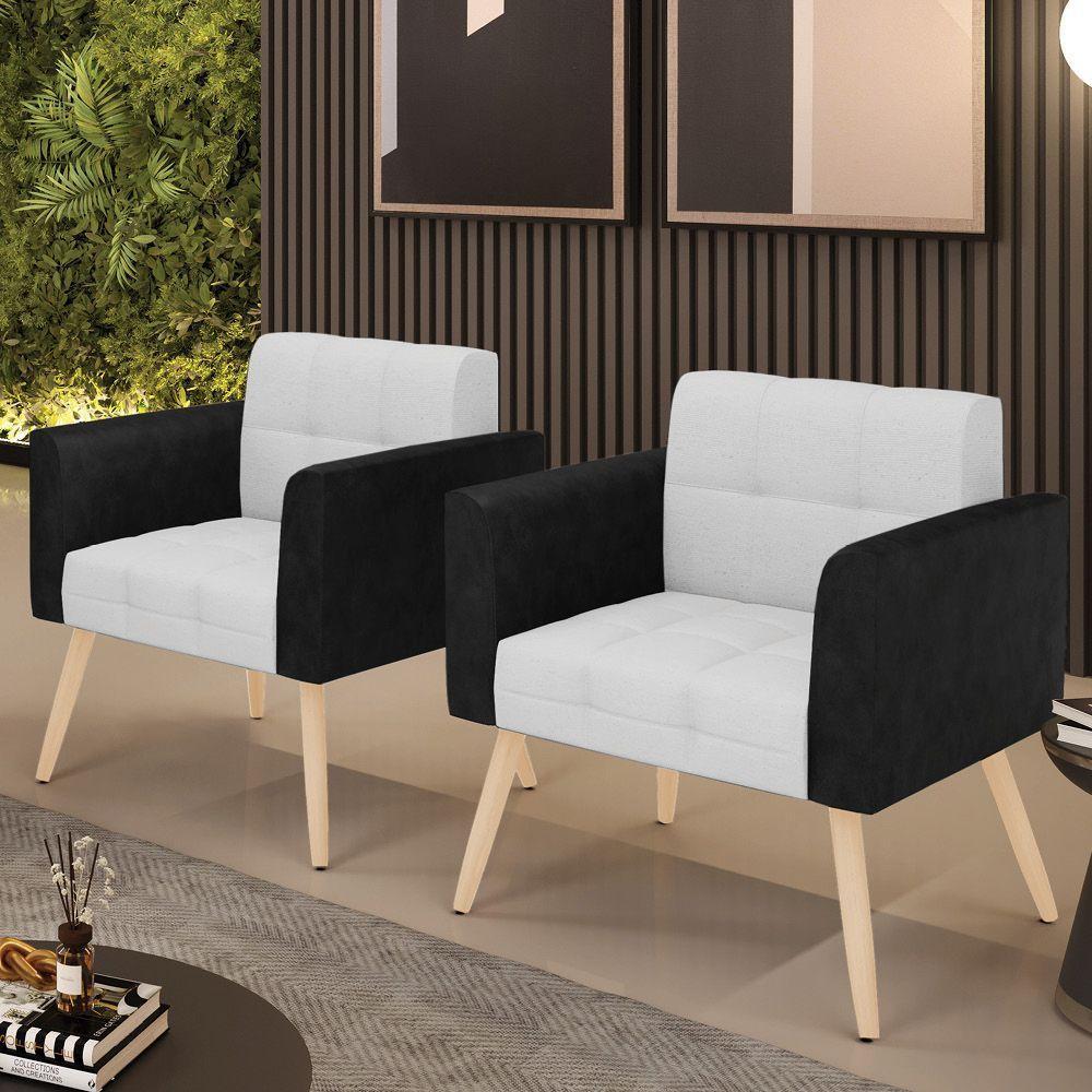 Poltrona Pés Palito Natural Kit 2 Elisa Preto-linho Cinza A05 D03 - D'rossi - 6