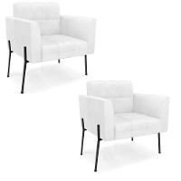 Poltrona Pé De Ferro Preto Para Sala Kit 2 Elisa Corano D03 - D'rossi Cor Branco - 1