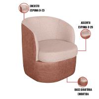 Poltrona Base Giratória Suécia Corano Nozes Com Linho Areia K01 - D'rossi - 2